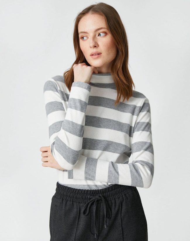 Half Turtleneck Corduroy Long Sleeved T-Shirt - Image 2