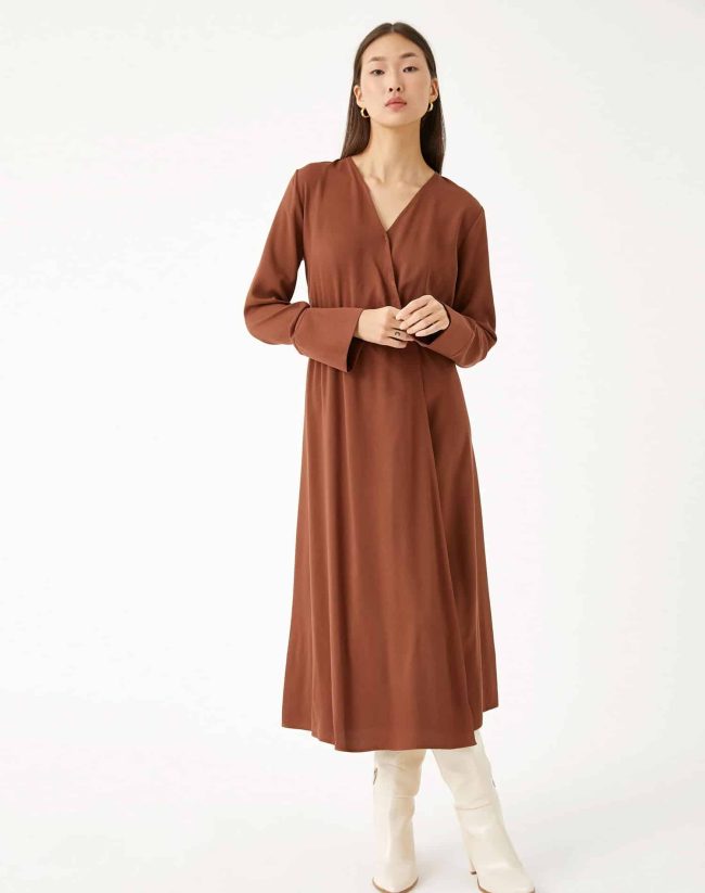 Midi Length Dress Wrapped Button Detailed - Image 2