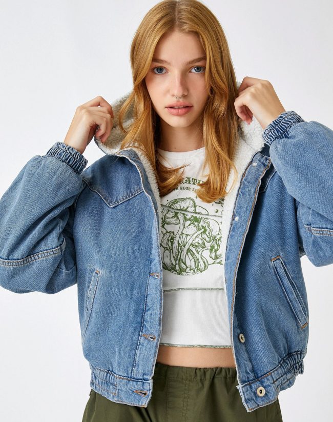 Denim Jacket Hooded Sherpa - Image 2