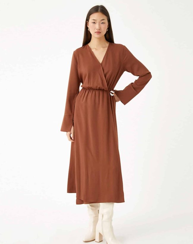 Midi Length Dress Wrapped Button Detailed - Image 3