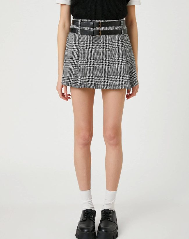 Short Skirt Double Belt Detailed Wide Pleated - Image 3